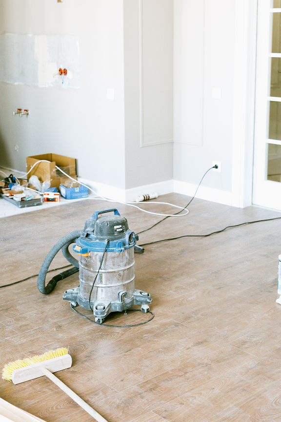 Post-construction cleaning crew at work
