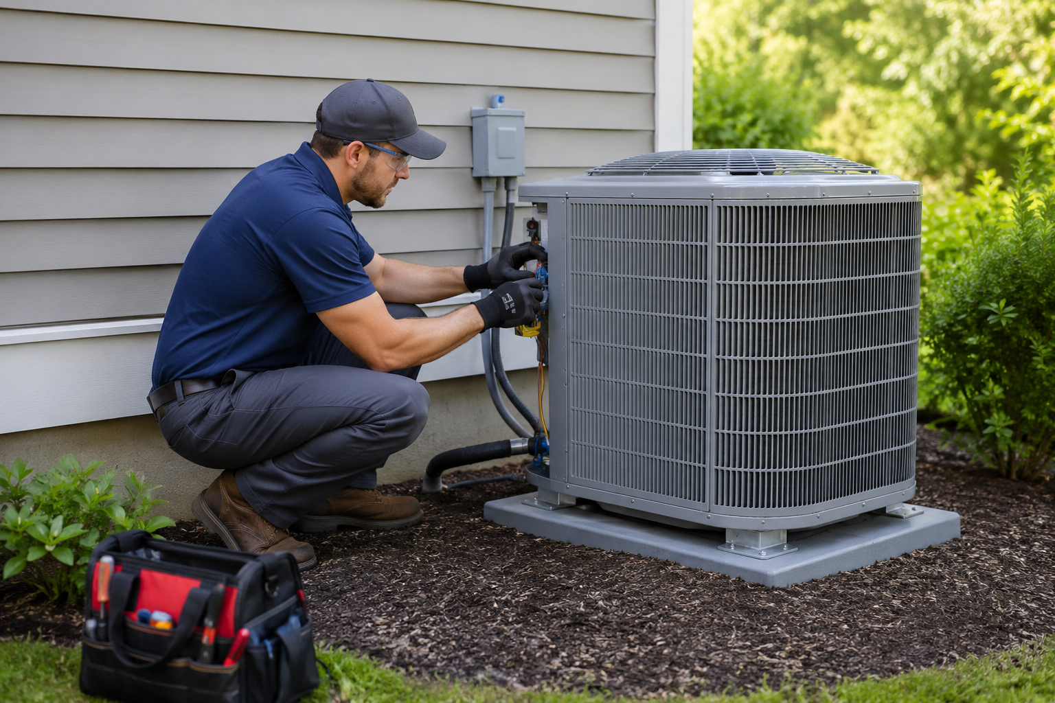 HVAC technician installing a new central air conditioning system