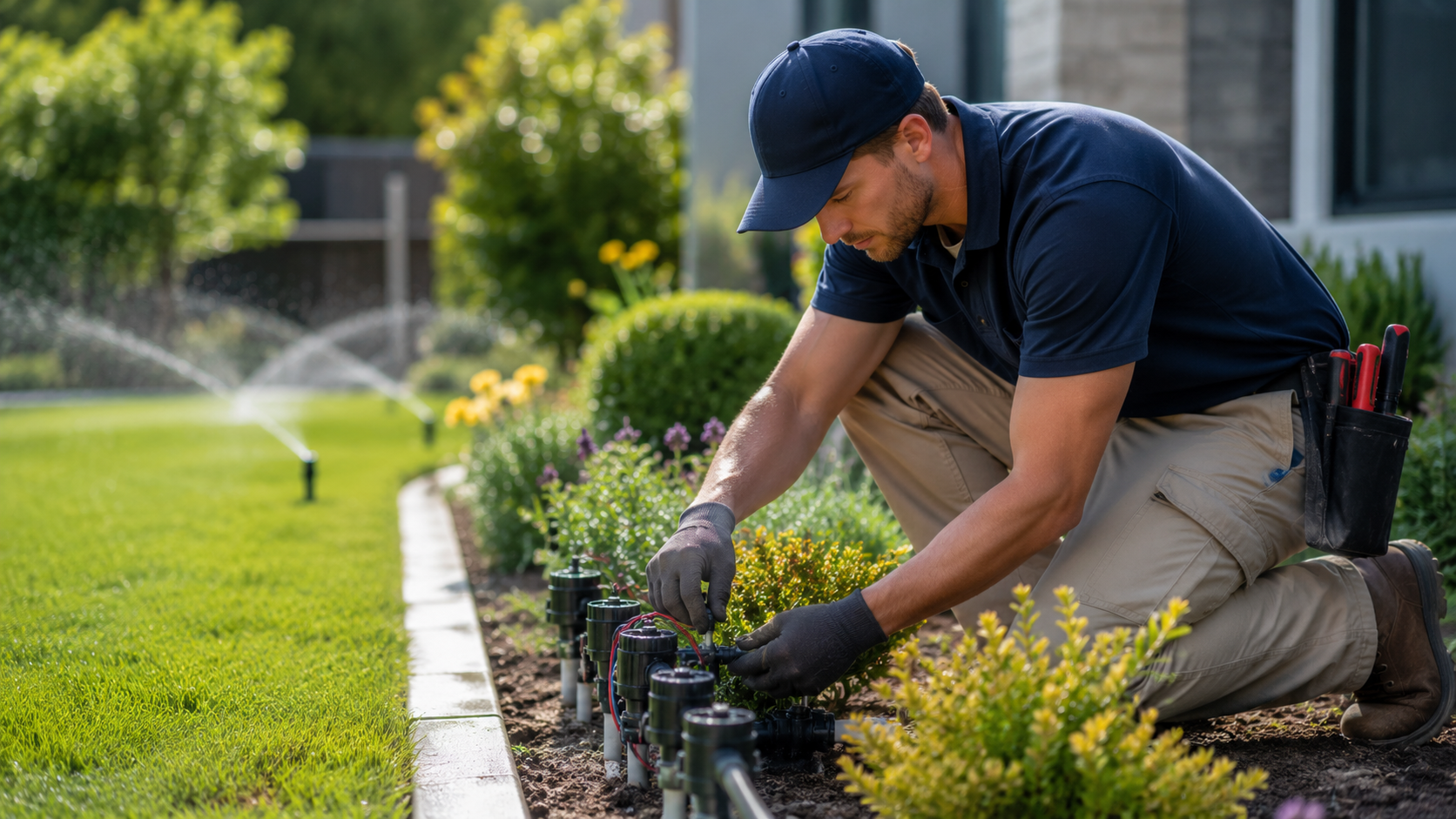 Irrigation sprinkler system in a lawn